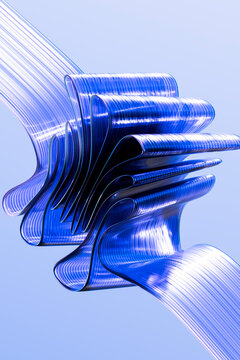 Dense layered glass ribbons forming a complex digital data structure 3D