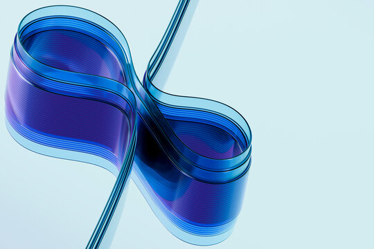 Cyan and violet infinity loop crossing a minimal technology pathway 3D