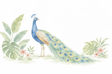 Fototapeta premium Exotic Wildlife and Tropical Animals in Minimalist Watercolor Landscape Illustration