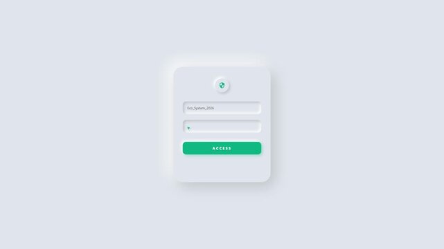 Animated neumorphism white login card ui with green button click