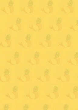 Yellow pineapple pattern background with faded tropical fruit, summer wallpaper