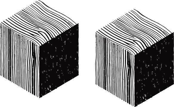 Cube vector illustration depicting textured wooden block surfaces