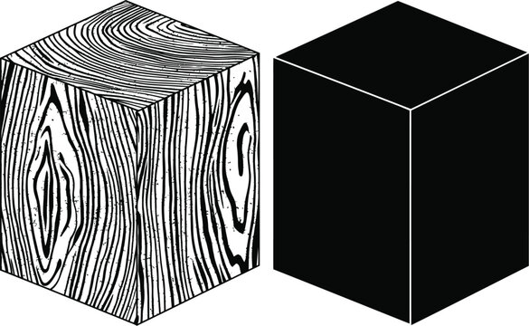 Cube vector icon showcasing natural wood grain texture details