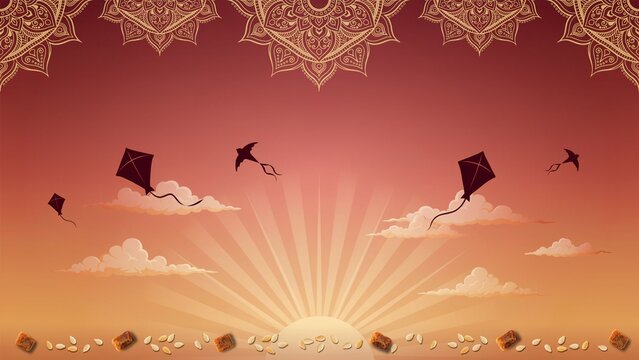 Warm Makar Sankranti Greeting Background with Jaggery and Kites