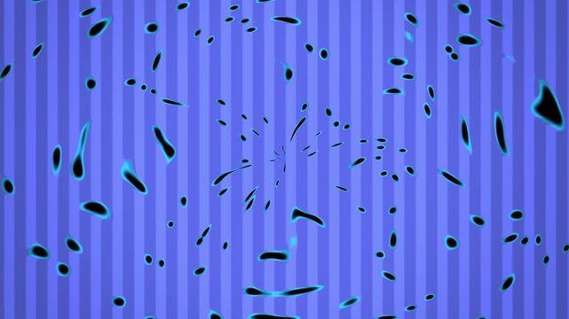 Microscopic view of black bacteria and germs floating against a vibrant blue striped background with soft clinical lighting