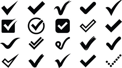 Check mark tick mark silhouette set for choice voting survey and web checkbox © Bushra