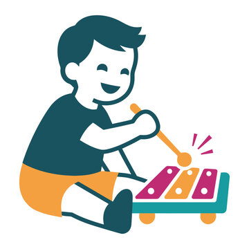 Toddler playing colorful xylophone musical toy sitting on floor for early education development.