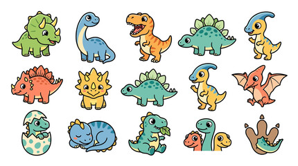 Obraz premium Cute Kawaii Dinosaur Collection Isolated Transparent Background