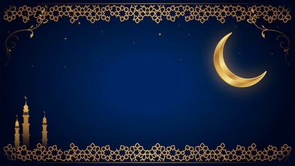 Elegant Moonlit Ramadan Background With Golden Filigree Borders And Minarets © GraphixTreasure