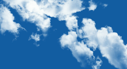 Fluffy white cumulus clouds drift peacefully across vibrant blue sky during bright sunny day creating serene natural outdoor landscape photography scene for background designs © SUFYAN
