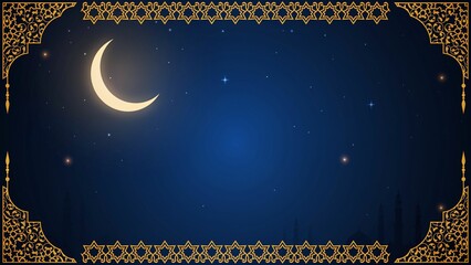 Elegant Ramadan Background With Golden Corner Frames And Crescent Moon © GraphixTreasure