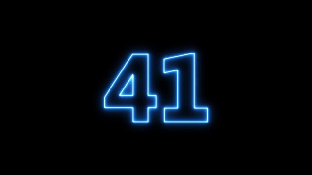 glowing neon text 41 number countdown icon animation video on a black background