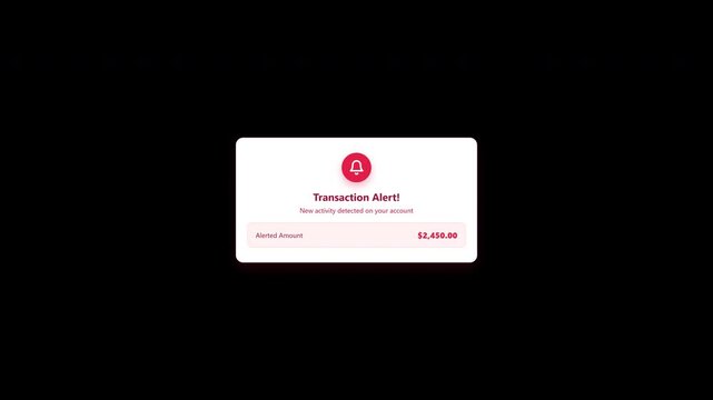 Bank transaction alert notification pop up message on transparent background