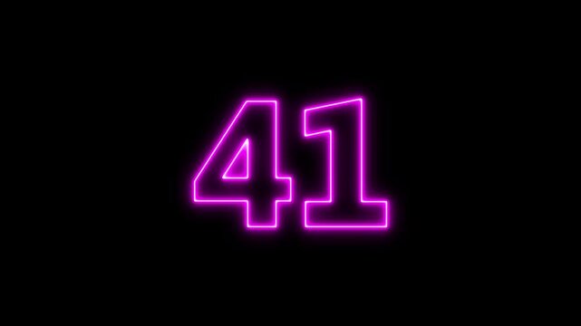 glowing neon text 41 number countdown icon animation video on a black background