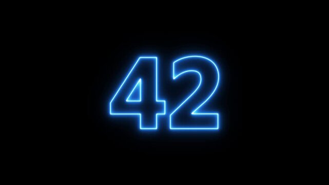 Neon number 42 icon animation. Glowing business number sign 4k video.