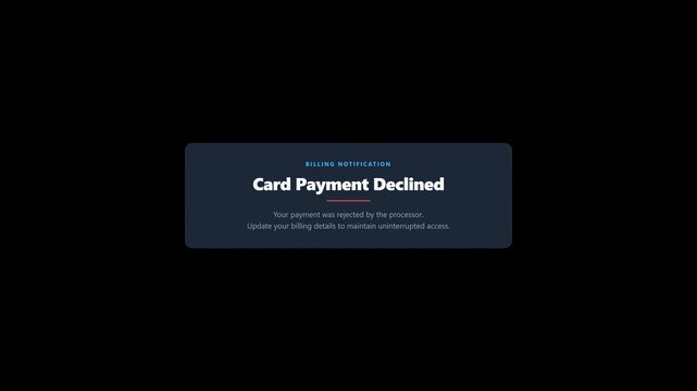 Card payment declined billing notification modal dialog window overlay isolated