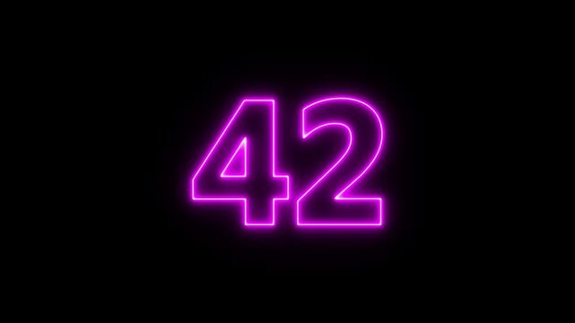 Neon number 42 icon animation. Glowing business number sign 4k video.