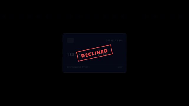 Credit card transaction declined with red rejected stamp on transparent background