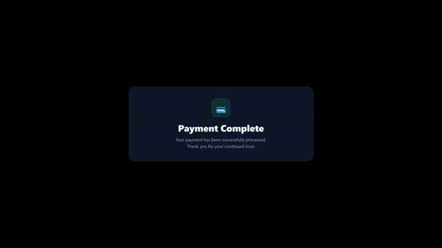 Digital payment complete notification overlay on a transparent background