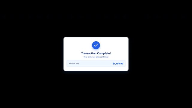 Digital payment complete order confirmation notification card with alpha channel