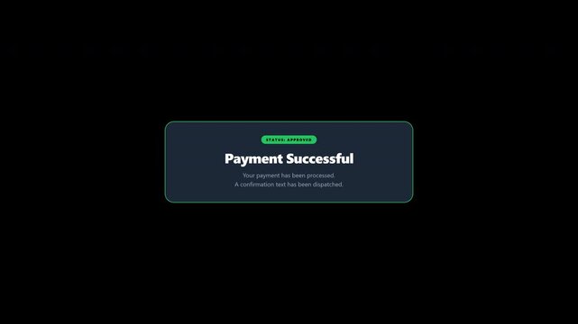 Digital payment successful notification window overlay on transparent background