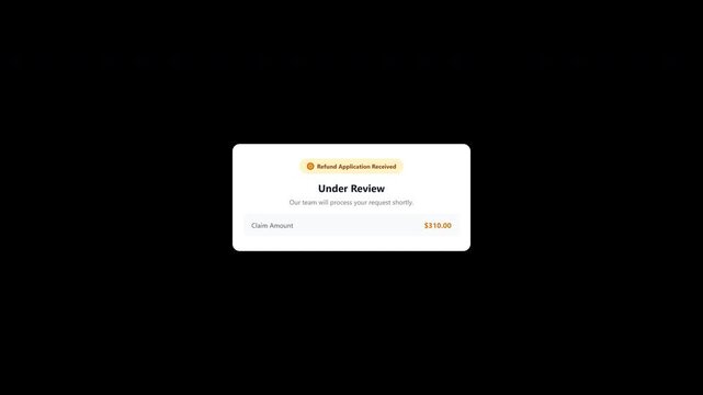 Digital refund application under review card pop up with transparent background