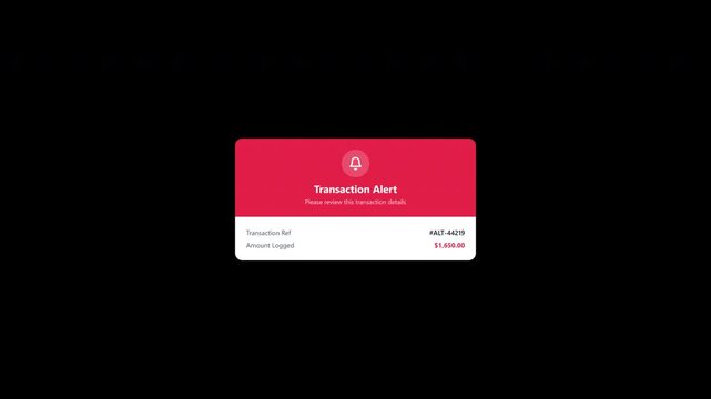 Financial transaction alert notification pop up window on transparent background