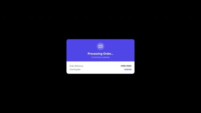 Online payment order processing notification window overlay with alpha channel