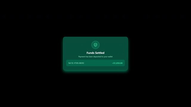 Funds settled payment successful notification pop up banner on alpha channel