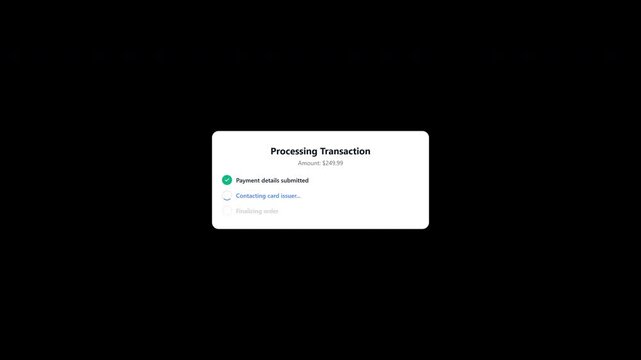 Online payment transaction processing pop up window with transparent background