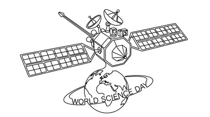 Satellite orbiting Earth with World Science Day text © Margo