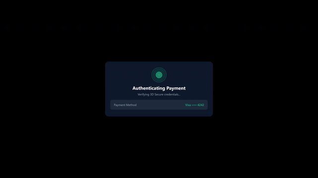 Payment authentication process notification interface on transparent background