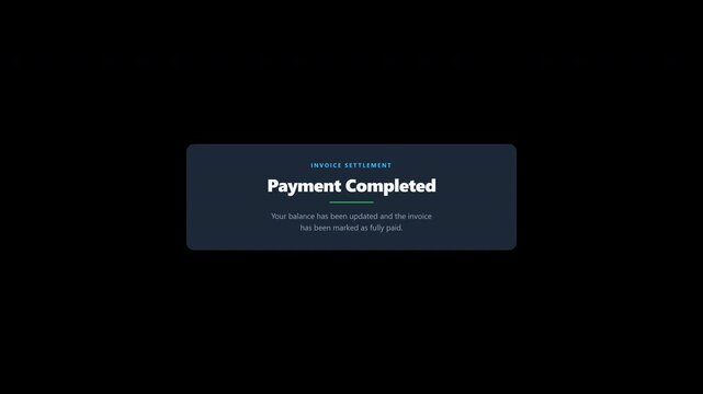 Payment completed popup notification message with transparent background