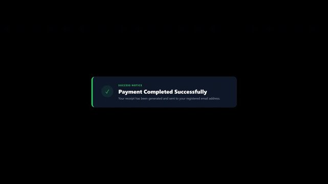Payment completed successfully notification banner with transparent background