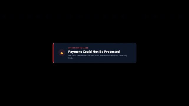 Payment failed transaction declined alert pop up notification banner overlay