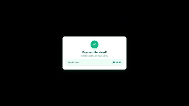 Payment received confirmation alert notification on transparent background