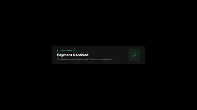 Payment received notification banner popup overlay on transparent background
