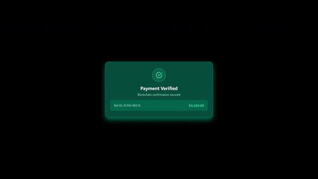 Payment verified notification popup card overlay on transparent background