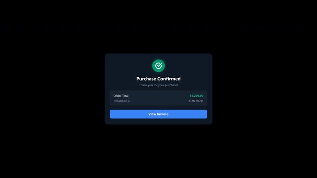 Purchase confirmed payment notification popup card on transparent background