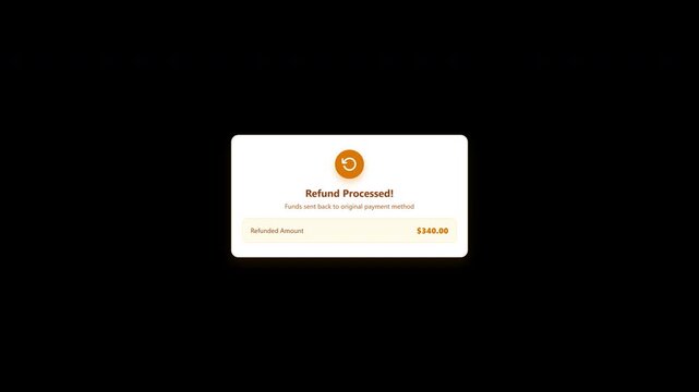 Refund processed payment notification pop up card with transparent background