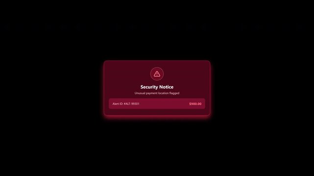 Security notice alert popup for unusual payment warning on transparent background