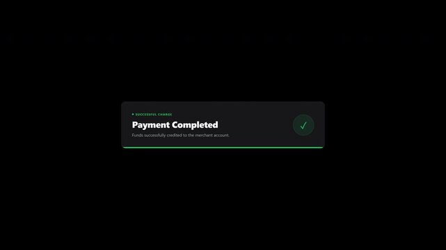 Successful payment completed notification pop up banner on alpha channel