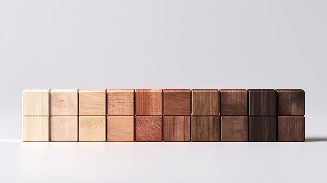 明るい色から濃いブラウンへ段階的にグラデーションする木製キューブの成長と多様性のコンセプト背景