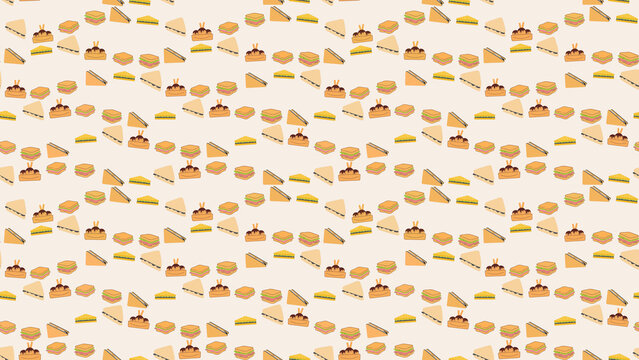 Seamless pattern of sandwiches and pastries