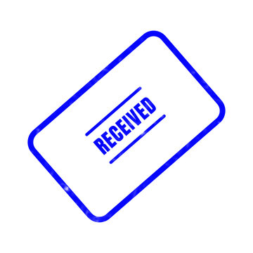 A blue rubber stamp shows the word received indicating acknowledgement and completion for official paperwork and documentation processes on a white surface
