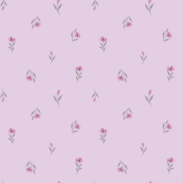 Elegant pink floral seamless pattern on soft mauve purple background for feminine textile, bedding, wallpaper, stationery print