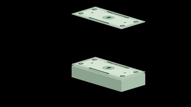 Vector illustration of a growing stack of 100 dollar bills with one banknote floating above, isolated on transparent background for finance, wealth, and money growth concept