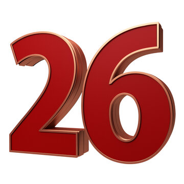 Modern 3D Number 26 red color gold outline Style