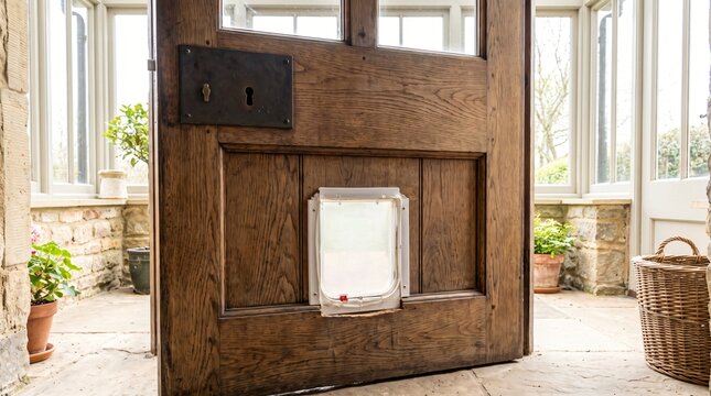 Achilles Heel Concept, Solid Oak Front Door With Heavy Steel Deadlock Plate And Flimsy Plastic Cat Flap