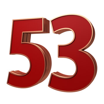 Modern 3D Number 53 red color gold outline Style